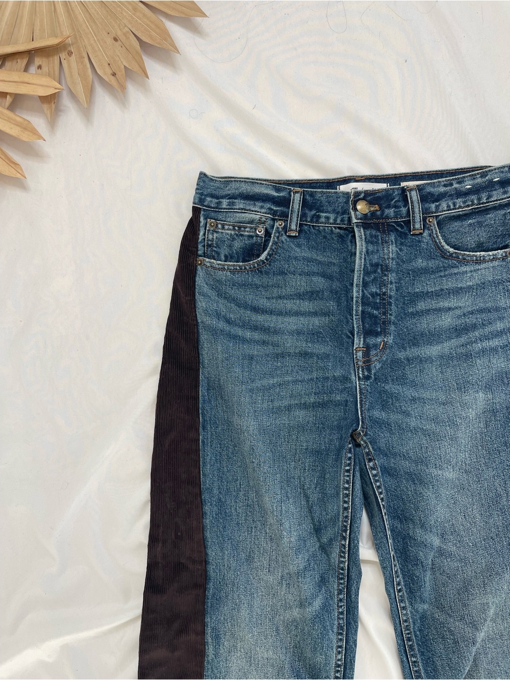 Madewell x Kaihara Pieced Wide Barrel Leg Denim Brown Corduroy Jeans Size 26 - Picture 5 of 11